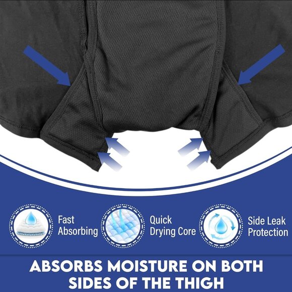 Men's Reusable Incontinence Boxer Briefs, Leak Proof Protection, Black, XL, 1pc - Picture 6 of 8